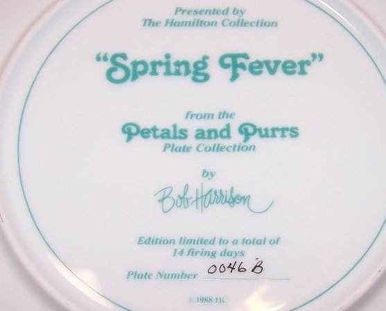 Image 3 of Hamilton Collection Spring Fever, Petals and Purrs Plate COA