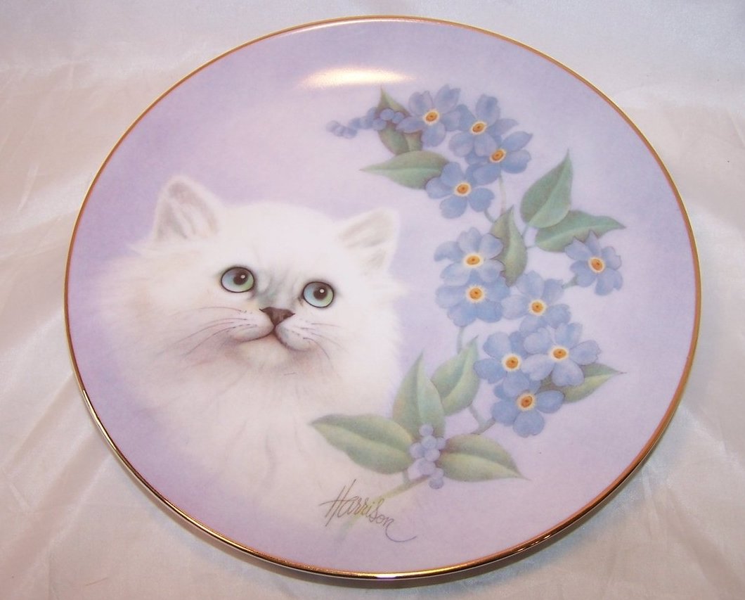 Hamilton Collection Forget Me Not Petals and Purrs Plate COA