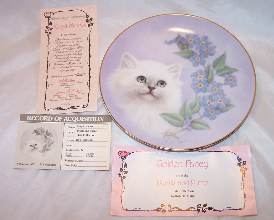 Image 1 of Hamilton Collection Forget Me Not Petals and Purrs Plate COA