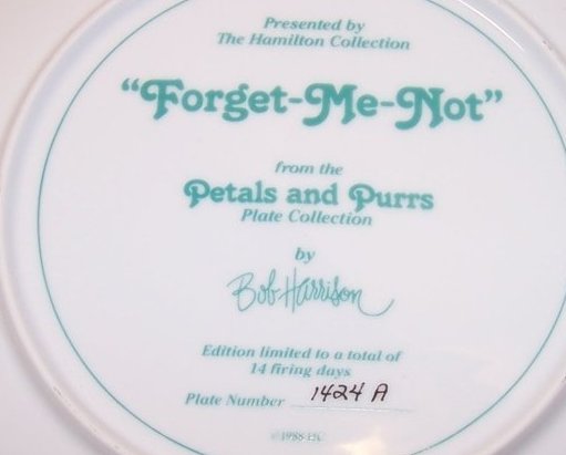 Image 3 of Hamilton Collection Forget Me Not Petals and Purrs Plate COA