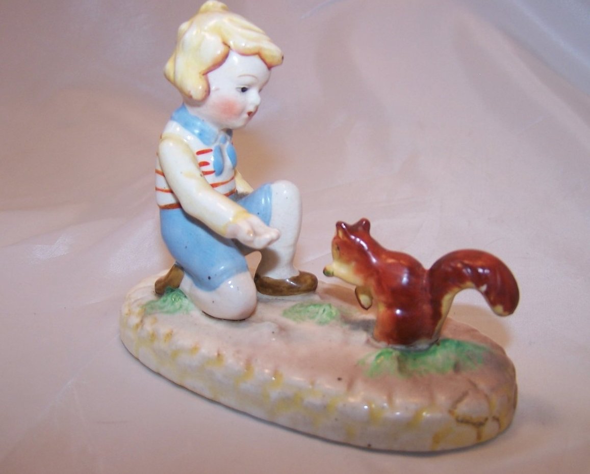 Image 0 of Child Feeding, Making Friends with Squirrel,  Japan Figurine