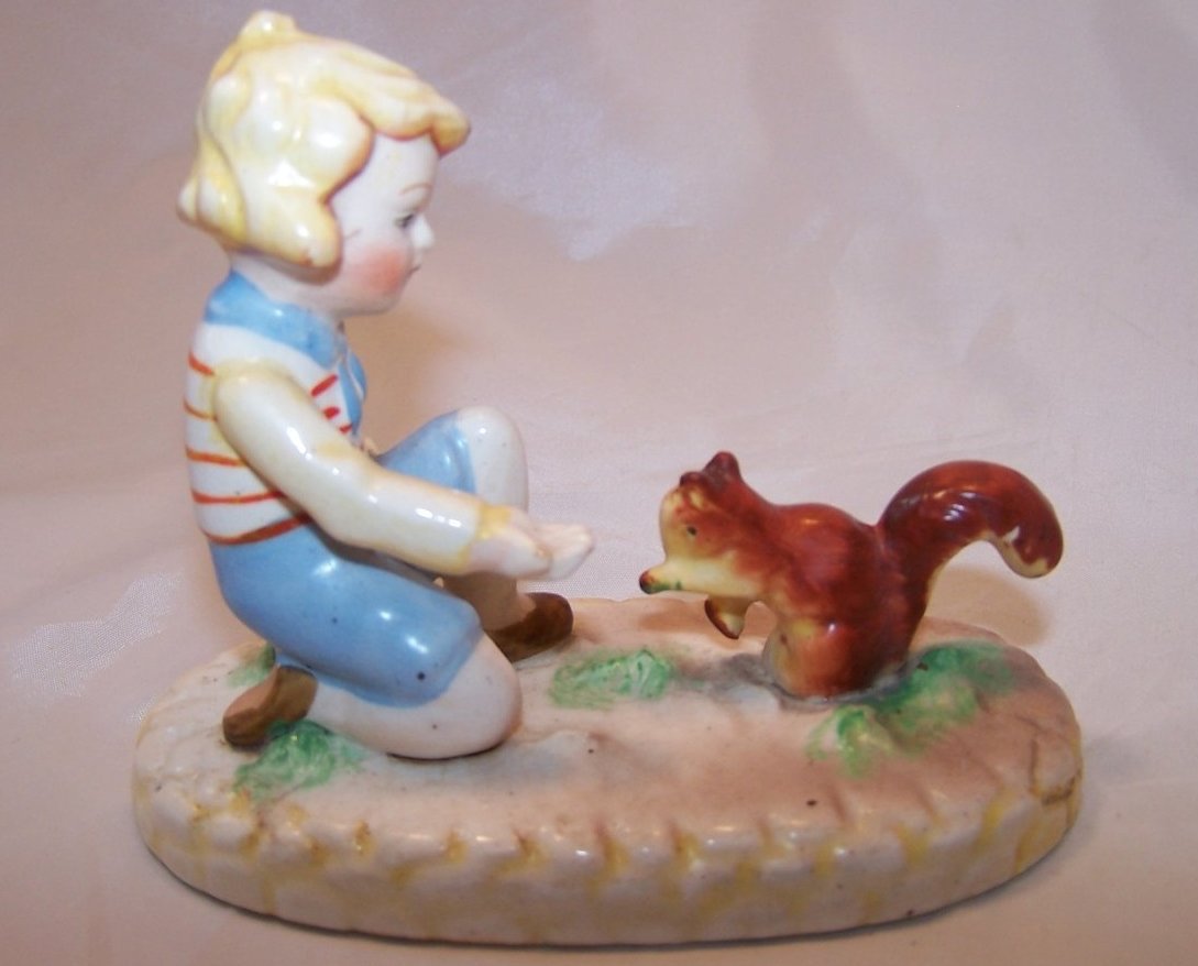 Image 1 of Child Feeding, Making Friends with Squirrel,  Japan Figurine