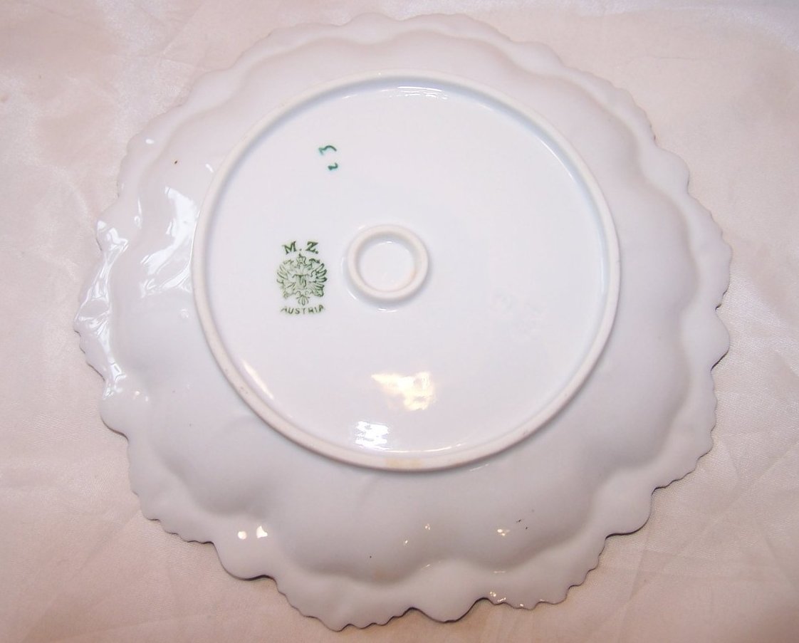 Image 2 of MZ Austria Green and Pink Floral Rose Plate, Gold Highlights