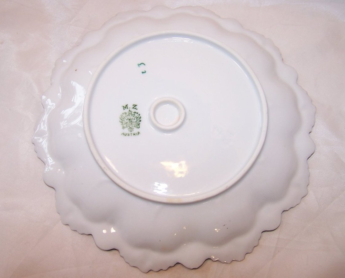 Image 2 of MZ Austria Green and Pink Floral Rose Plate, Gold Highlights