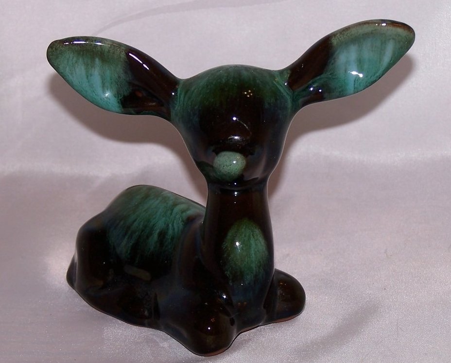 Image 0 of Blue Mountain Pottery Deer, Teal on Dark Brown , Canada