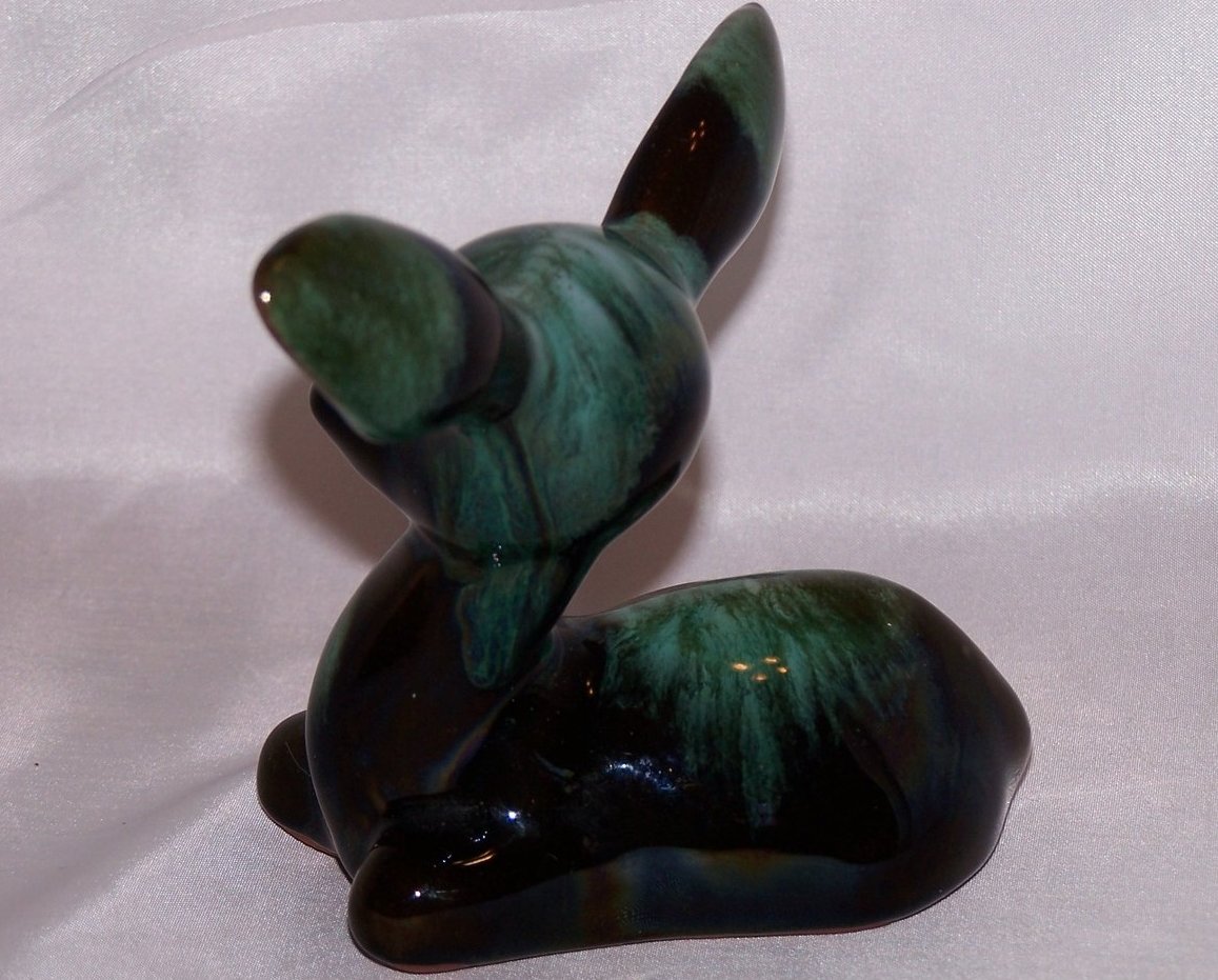 Image 1 of Blue Mountain Pottery Deer, Teal on Dark Brown , Canada