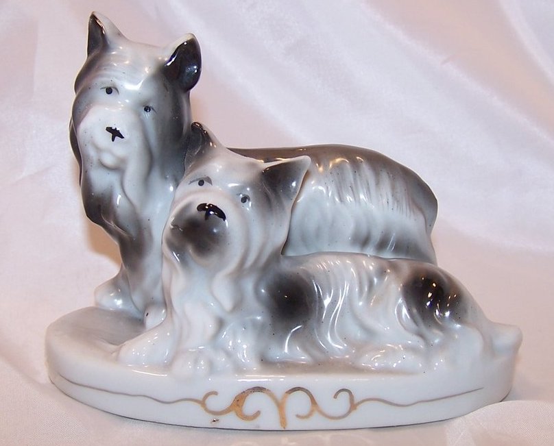 Image 0 of Two Gray and White Dogs on Base, Japan Japanese Figurine