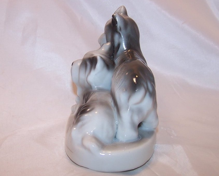 Image 1 of Two Gray and White Dogs on Base, Japan Japanese Figurine