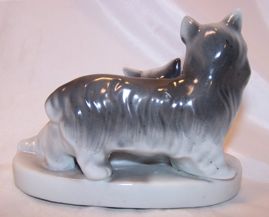 Image 2 of Two Gray and White Dogs on Base, Japan Japanese Figurine