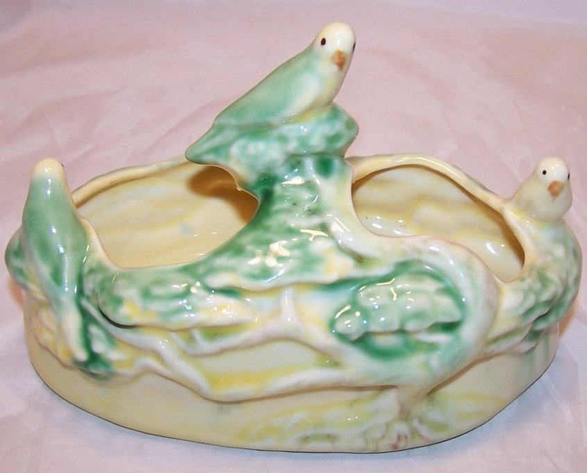 Image 0 of Parakeet Double Ceramic Planter with Three Budgies in Tree