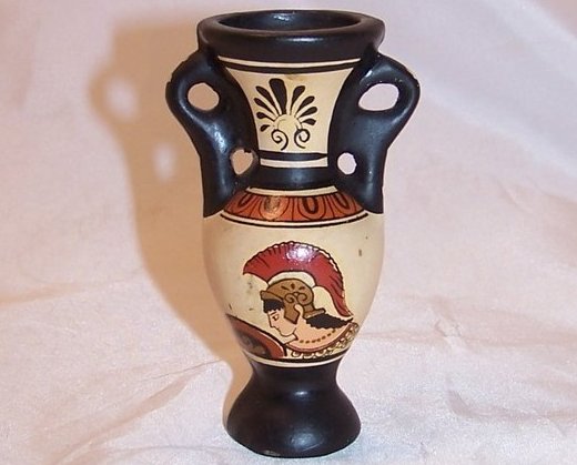 Double Handled Greek Urn with Warrior, Handmade and Painted
