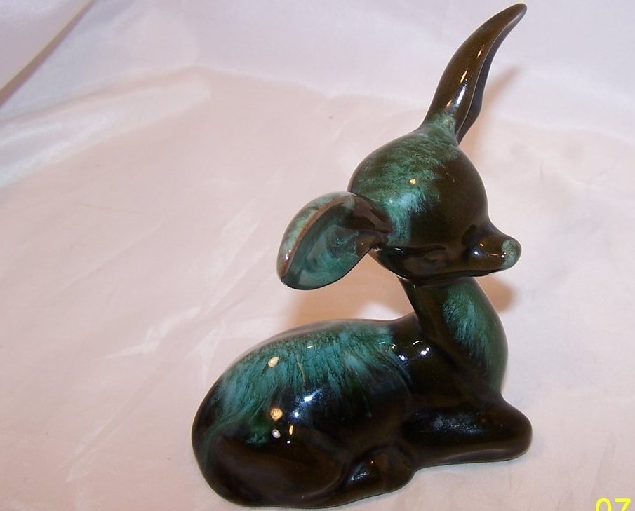 Image 3 of Blue Mountain Pottery Teal, Dark Green Deer, Canada