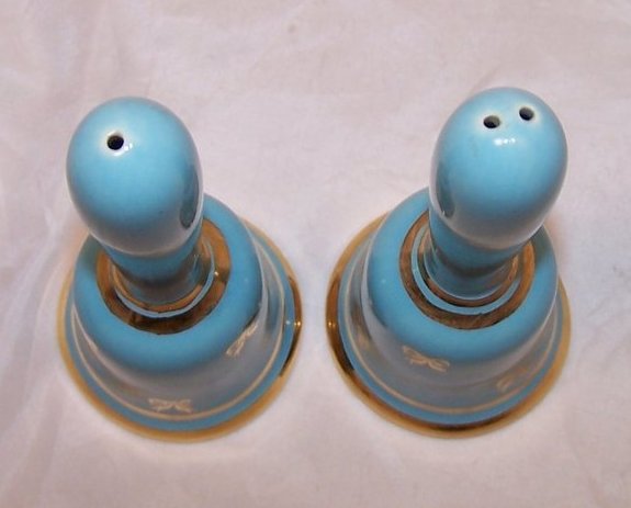 Image 1 of Ringing Bell Salt and Pepper Shakers Set, Blue and Gold
