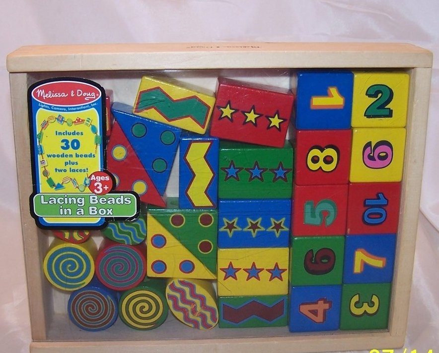 Image 0 of Melissa and Doug 30 Wooden Lacing Beads in Box, Ages 3 up