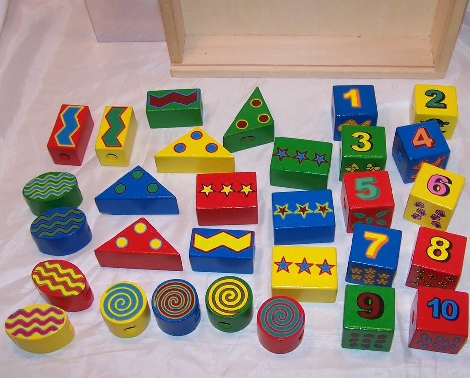 Image 2 of Melissa and Doug 30 Wooden Lacing Beads in Box, Ages 3 up