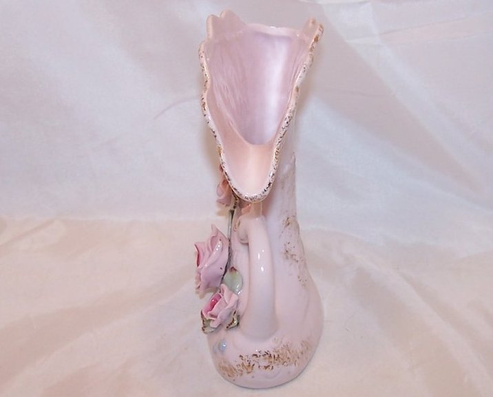 Image 1 of Stylized Pink Swan Vase with Roses, Japan Japanese, Napco