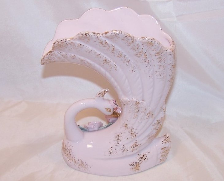 Image 2 of Stylized Pink Swan Vase with Roses, Japan Japanese, Napco
