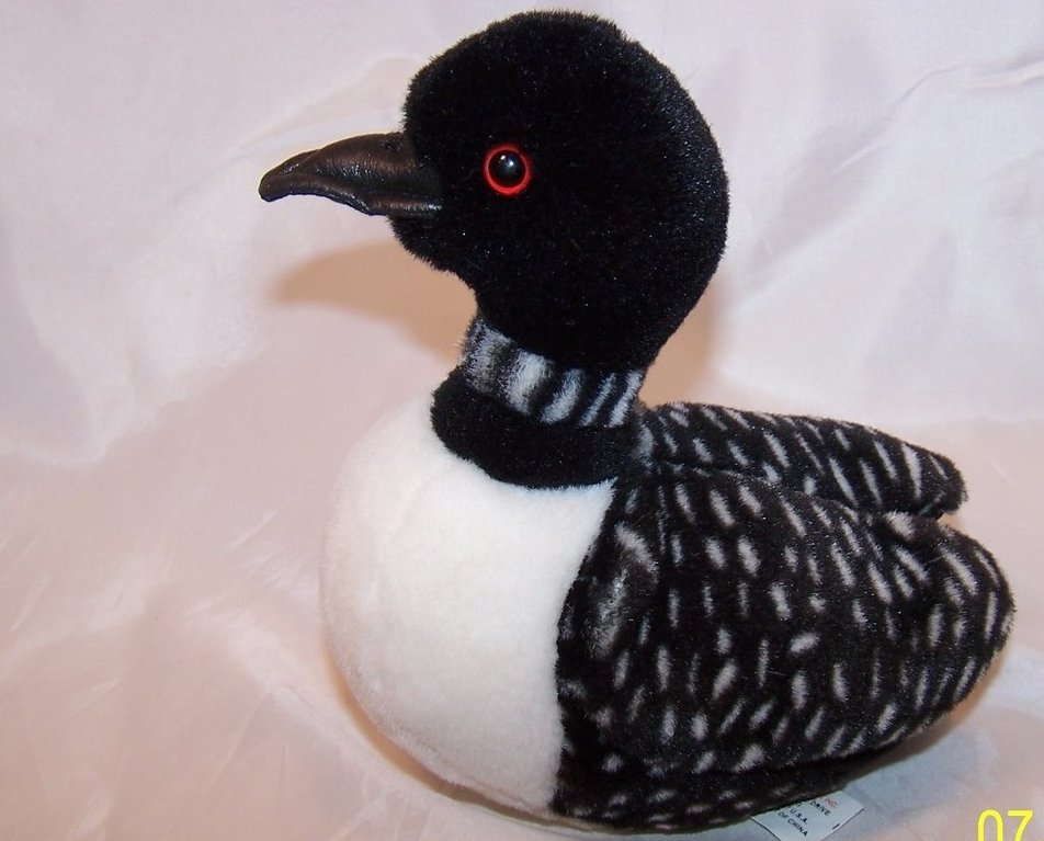Image 2 of Black and White Loon Water Fowl, Bird Stuffed Plush