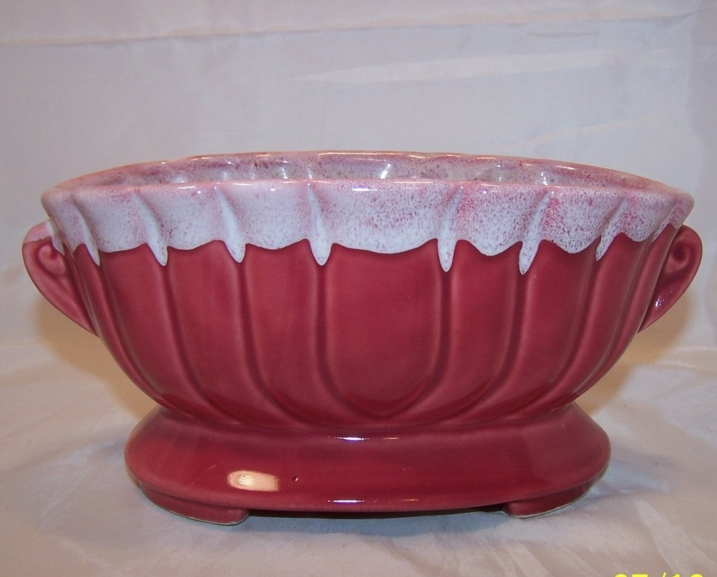 Image 0 of Red, Pink and White Dripware Pottery Planter, USA