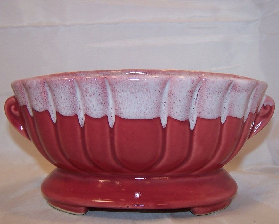 Image 2 of Red, Pink and White Dripware Pottery Planter, USA