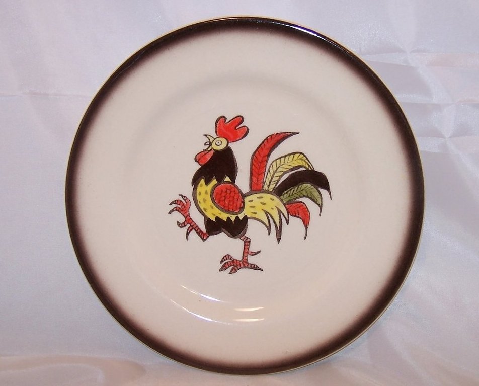 Image 0 of Red and Brown Rooster Salad Plate, PoppyTrail, Metlox