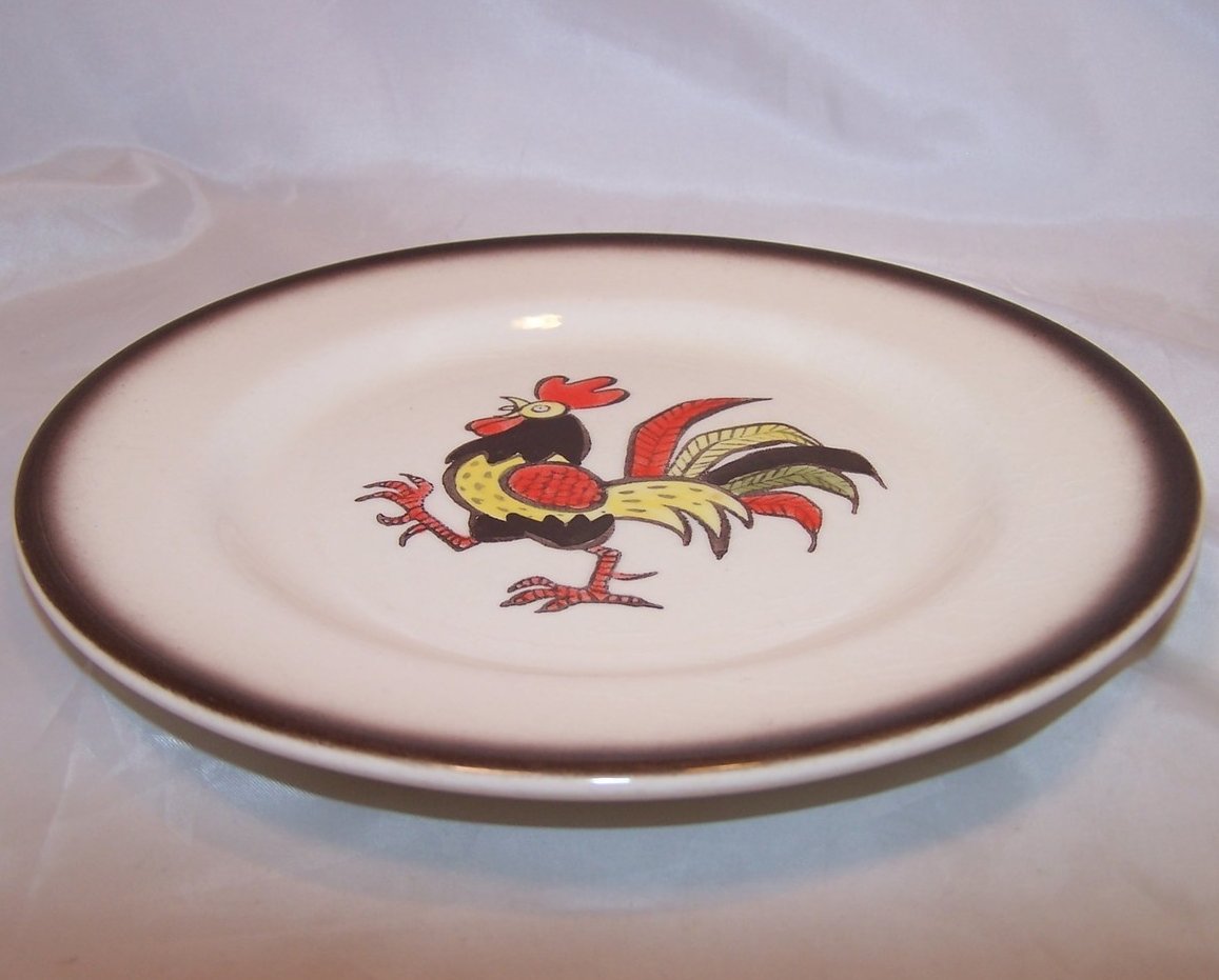 Red and Brown Rooster Salad Plate, PoppyTrail, Metlox