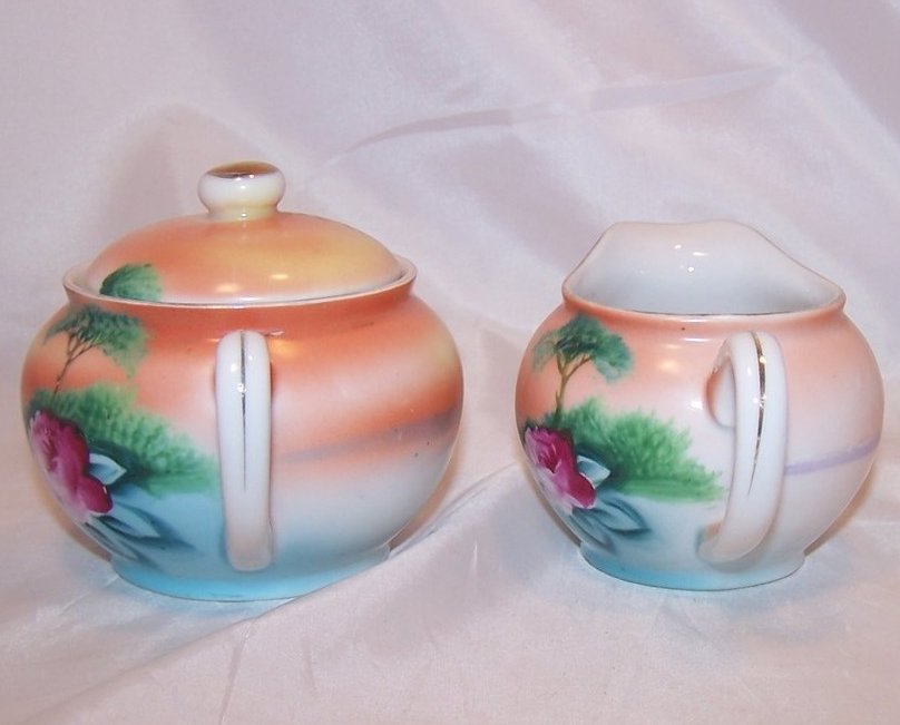 Image 1 of Vintage Noritake Orange and Blue Island Creamer, Sugar Bowl