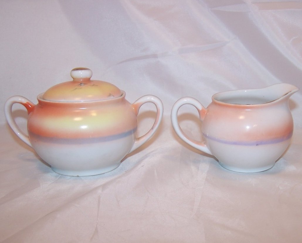 Image 2 of Vintage Noritake Orange and Blue Island Creamer, Sugar Bowl