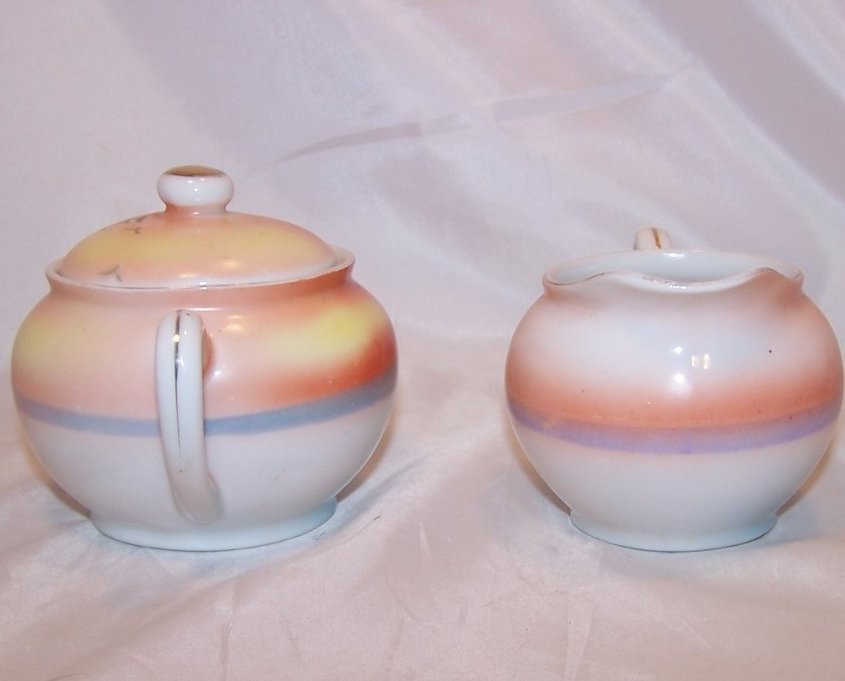 Image 3 of Vintage Noritake Orange and Blue Island Creamer, Sugar Bowl