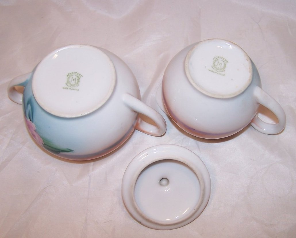 Image 5 of Vintage Noritake Orange and Blue Island Creamer, Sugar Bowl