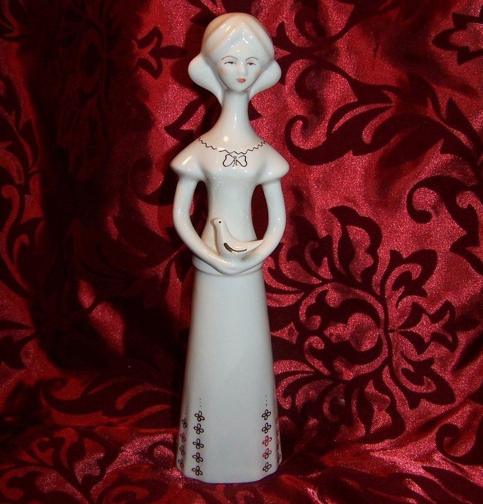 Porcelain Gentle Lady with Bird, by Aquincum, Hungary