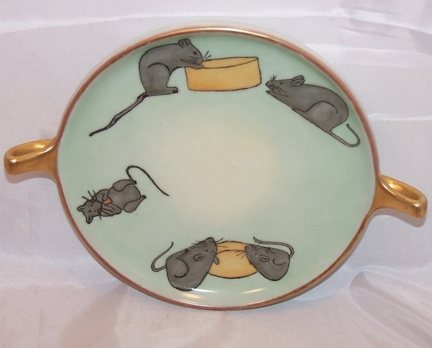 Image 0 of Teal and Gold Mouse and Cheese Plate, GDA France, Signed 