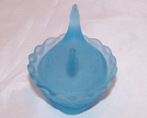 Image 3 of Blue Vaseline Glass Chicken Salt Dip Dish, Almost 2 Inches