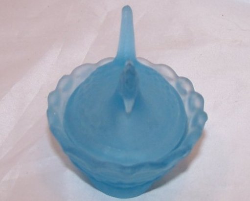 Image 4 of Blue Vaseline Glass Chicken Salt Dip Dish, Almost 2 Inches