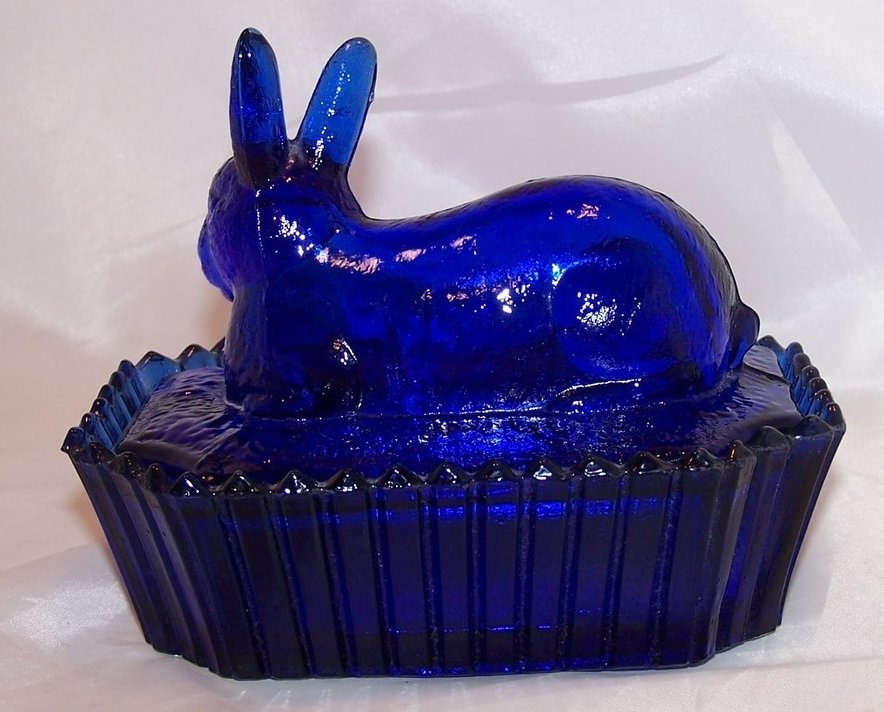 Cobalt Blue Glass Bunny Candy Dish, Almost 5 Inches Tall