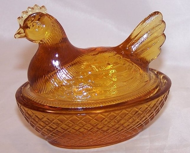 Image 0 of 3 Inch Yellow Glass Chicken in a Basket Covered Dish