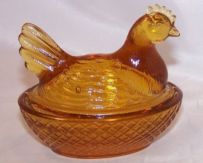 Image 2 of 3 Inch Yellow Glass Chicken in a Basket Covered Dish