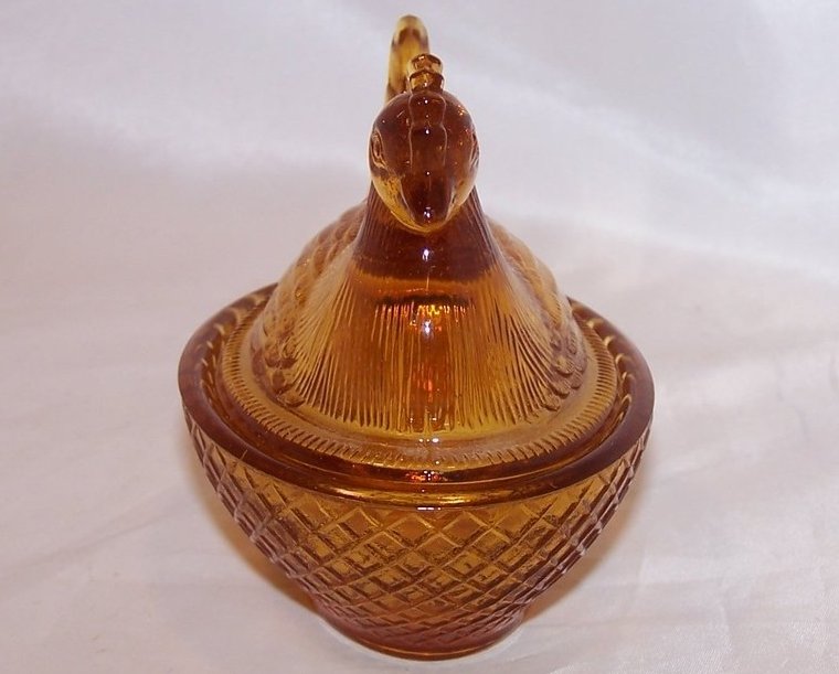 Image 3 of 3 Inch Yellow Glass Chicken in a Basket Covered Dish