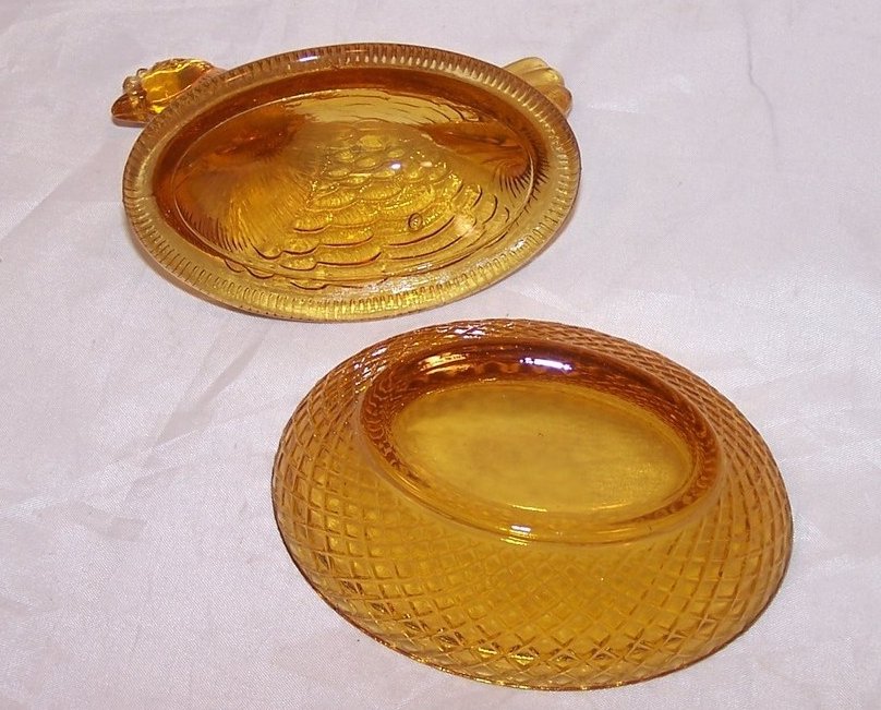 Image 5 of 3 Inch Yellow Glass Chicken in a Basket Covered Dish