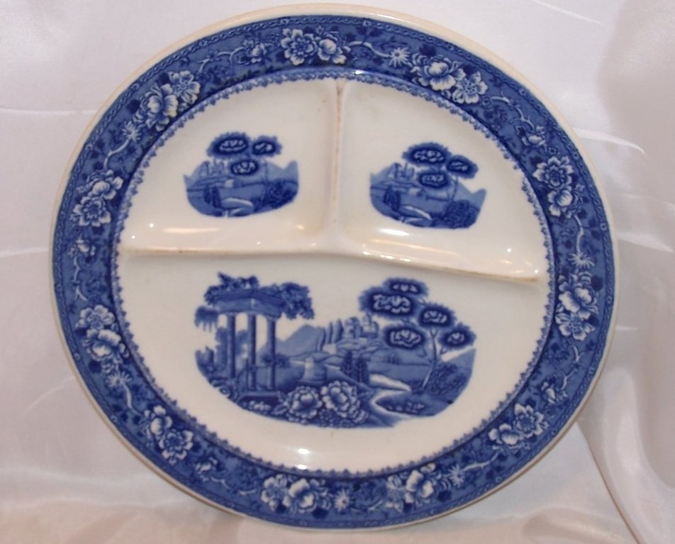 Image 0 of Warwick Tudor Rose Divided Grill Plate Blue Blurred Design