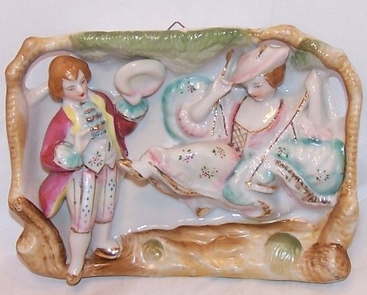 Lady on Swing, Miniature Victorian Scene, Sculpted Porcelain