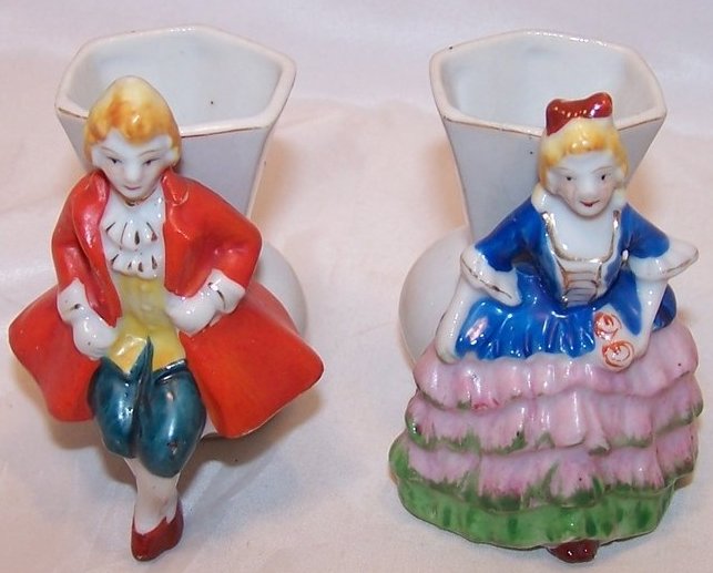 Matching Vase Set, Victorian Lady and Man, Occupied Japan