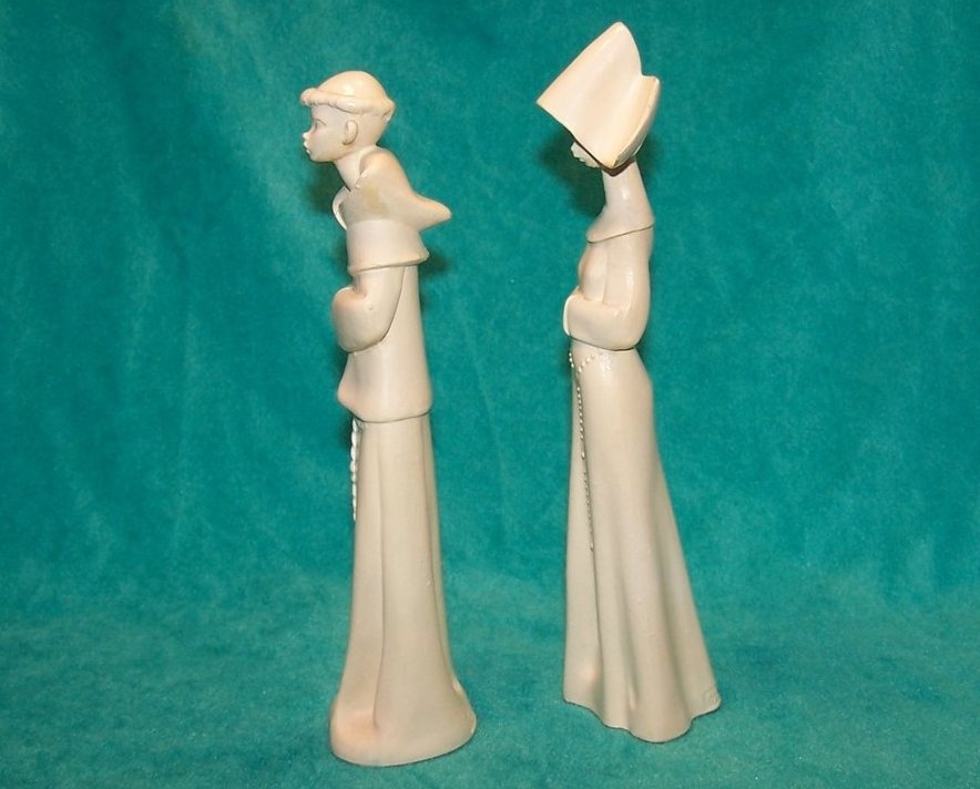 Image 1 of Depose Fontanini Nun and Monk Figurines, Italy, Spider Mark