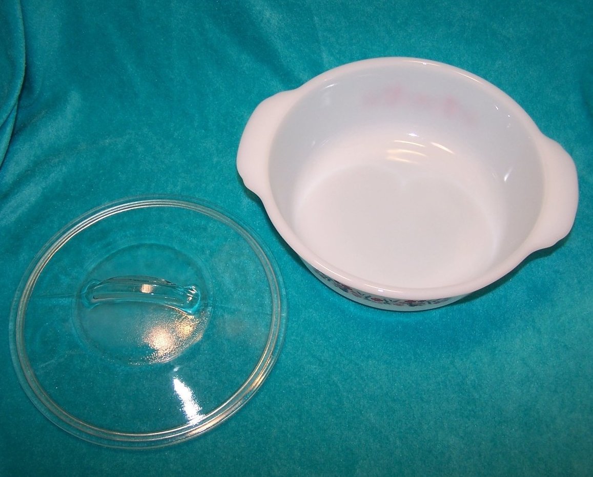 Image 2 of Fire King Primrose Casserole Dish Covered Milk Glass 2 Quart