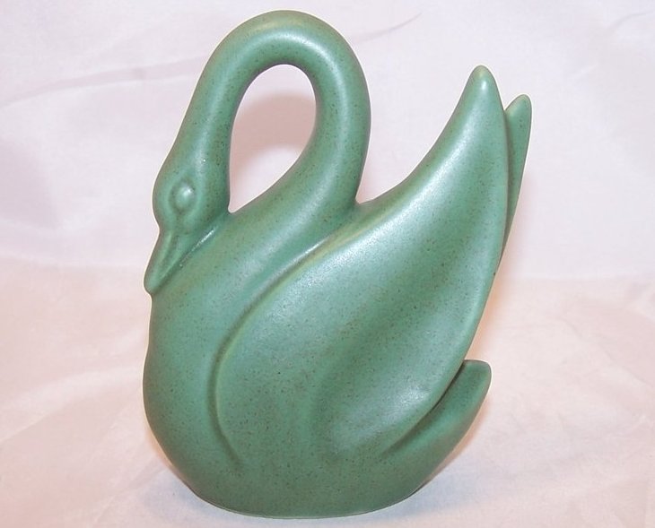 Swan Figurine, Classic,  Porcelain, Green Brown Speckled