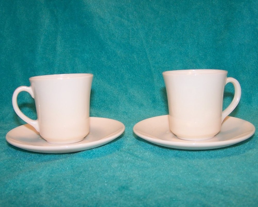 Arcopal White Demitasse Cup Saucer Sets, 2 Cups, 2 Saucers