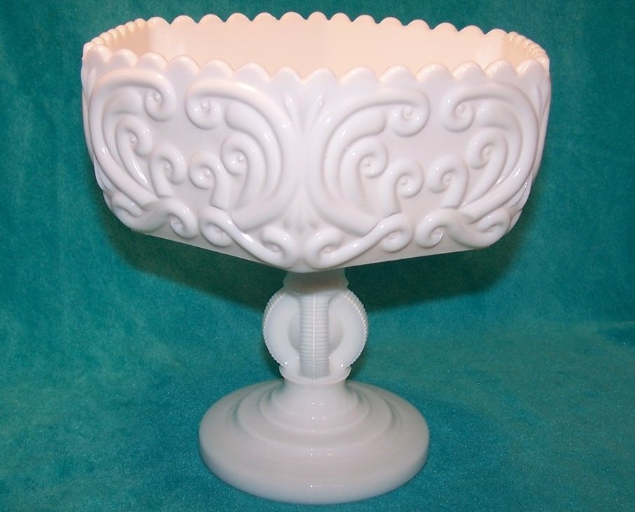 Image 0 of Atterbury Scroll Milk Glass 6 Panel Pedestal Dish, Compote