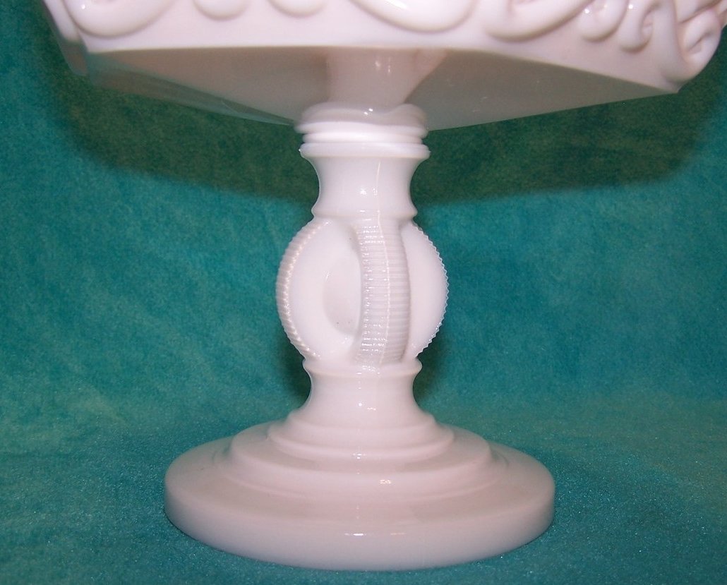Image 3 of Atterbury Scroll Milk Glass 6 Panel Pedestal Dish, Compote