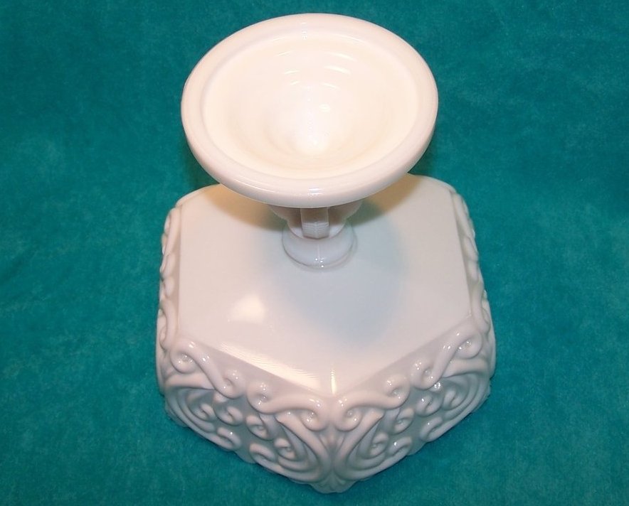 Image 4 of Atterbury Scroll Milk Glass 6 Panel Pedestal Dish, Compote