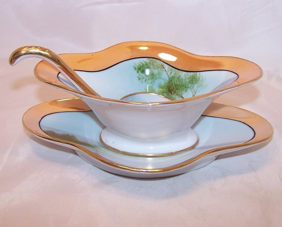 Image 2 of Noritake Island Scene Gravy Boat, Saucer, Spoon, Japan